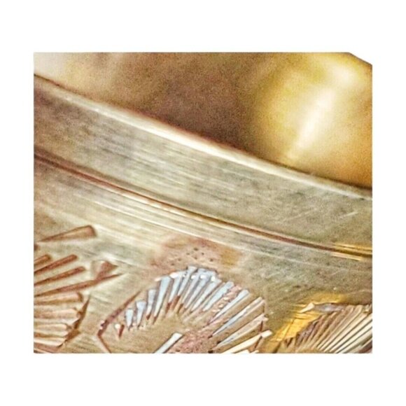 Set of 2 Vintage Etched Brass Trinket Bowls with Lid | 1970s Pedestal Dishes - Picture 8 of 10